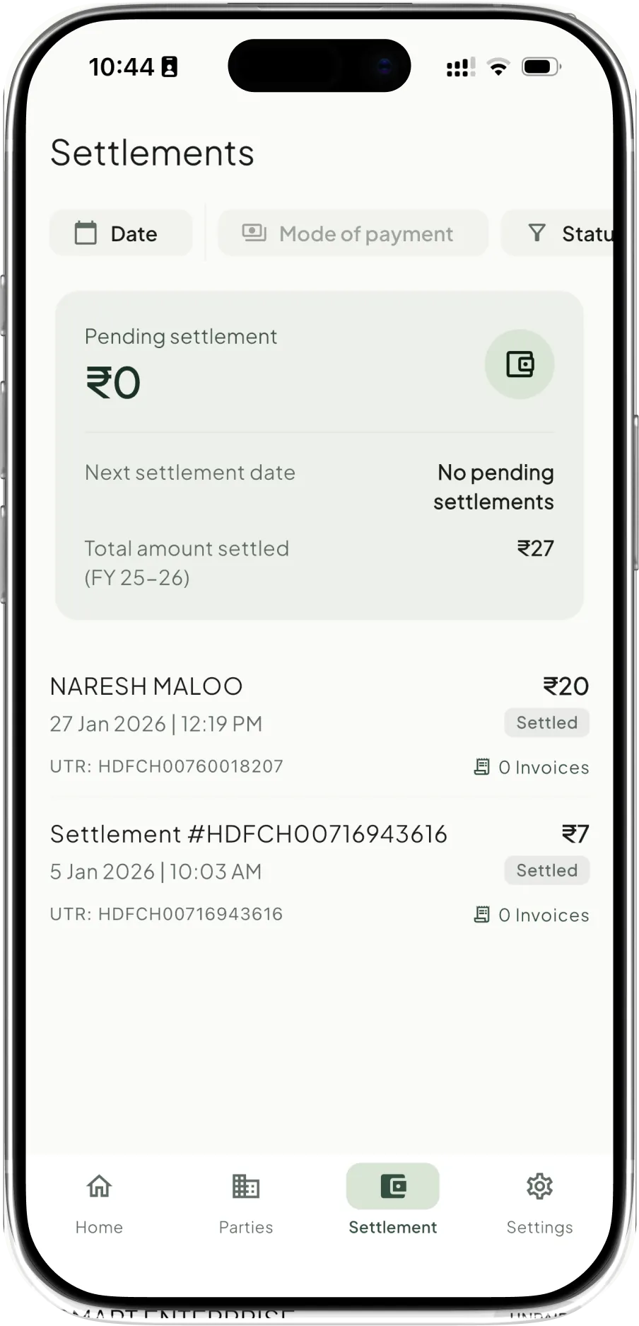 Takkada payment settlement screen